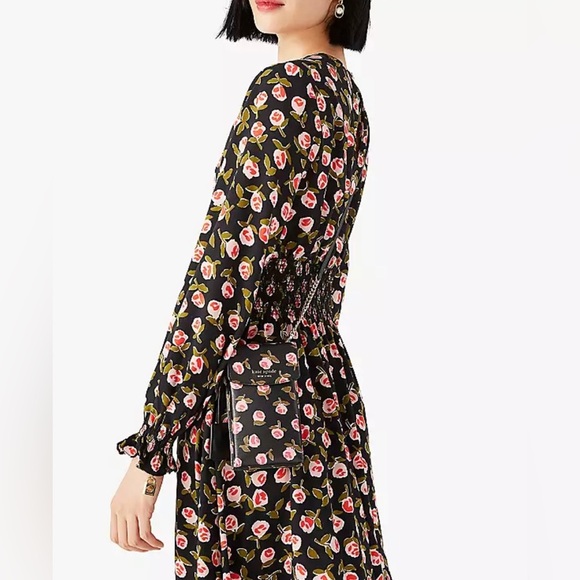 Kate Spade Waverly Ditsy Roses Smocked Mindi-dress In Black - Picture 8 of 9